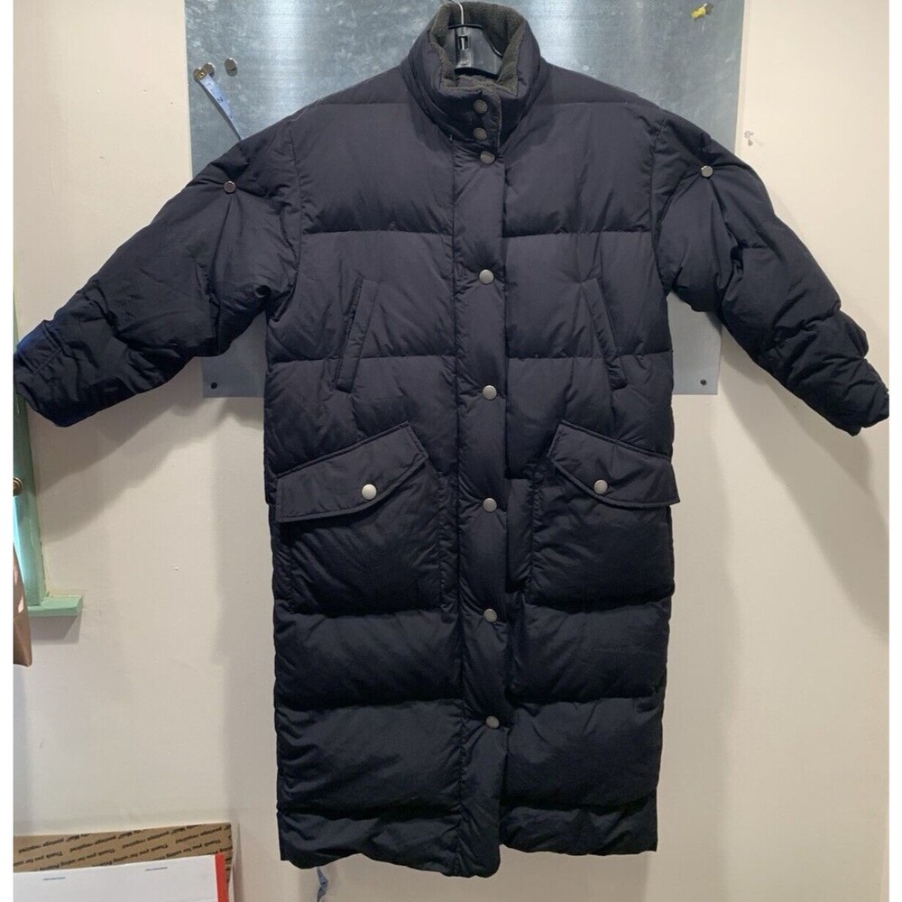Eddie Bauer Full Length Goose Down Puffer Jacket M/Petite Black Coat NO HOOD